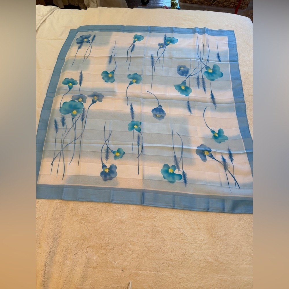 Large oversized vintage 1960s Blue Floral Square Scarf